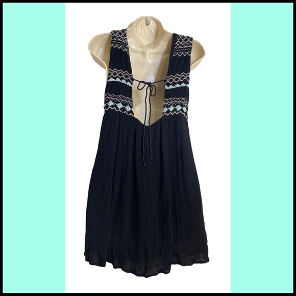 FREE PEOPLE SIMPLY BLACK EMBROIDERED MINI DRESS XS - Picture 5 of 9